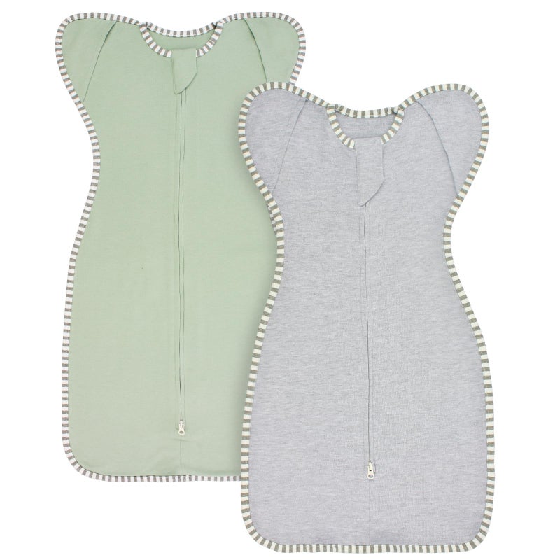 Roksuma Transition Swaddle 3-6 Months Baby Sleep Sack Arms up Swaddle 2-Way Zipper 100% Cotton Arms in/Out, 0.8 Tog Baby Transitional Swaddle Sack for Boy Girl, 2-Pack (Medium 14-20lbs) - Image 1